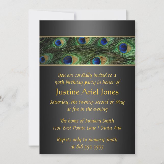 Pfau-Einladung zum Geburtstag Einladung (Vorderseite)
