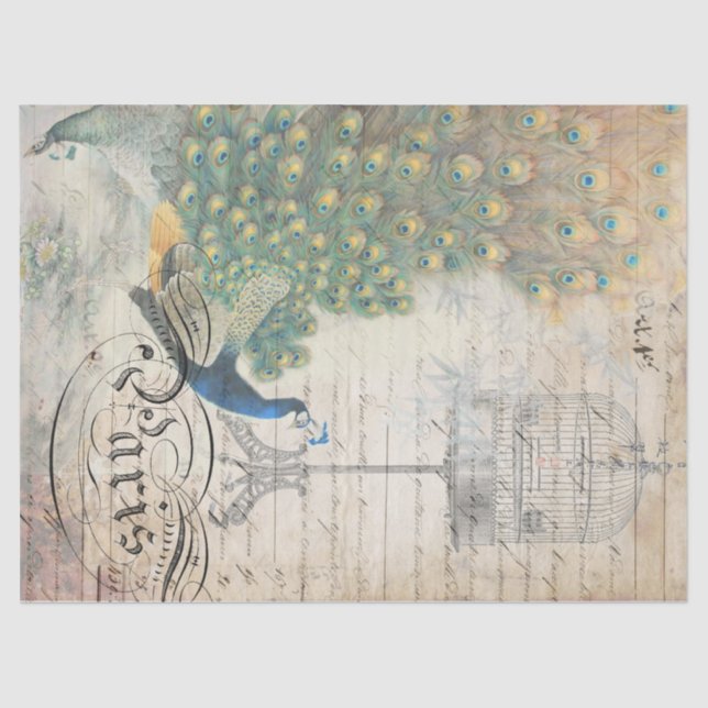 Pfau-Eintagsfliegen Decoupage Papier verlassen (Vorderseite)