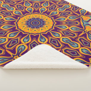 Pfau-Entwurflila aquamariner orange Mandala Sherpadecke