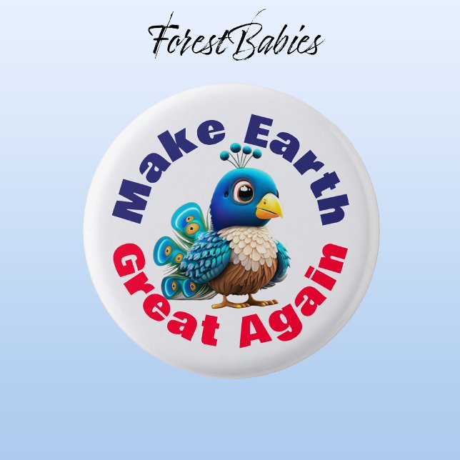 Pfau, Erde wieder groß machen, Süße Tier Button (Peacock 👁‍🗨 ForestBabies Button)