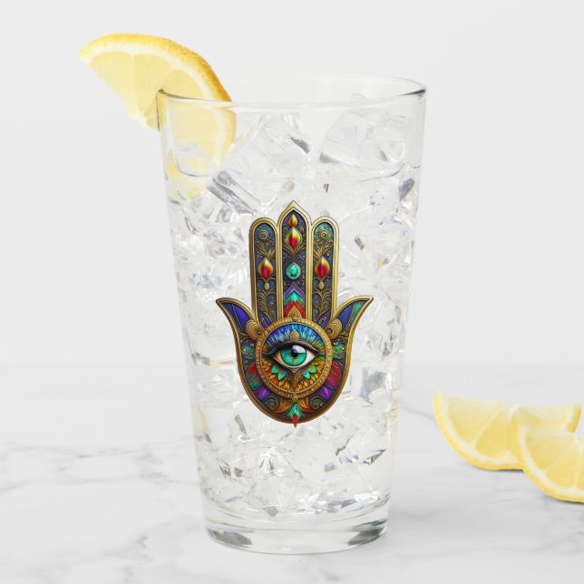 Pfau-Farben-Blütenblätter Hamsa Grün Drittes Auge Glas (Vorderseite Ice)