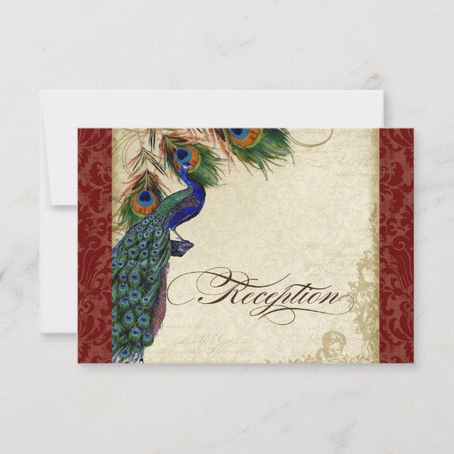 Pfau & Feather Formal Empfang Einladung Burgund (Vorderseite)