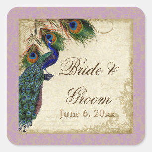 Pfau & Feathers Formal Gastgeschenk Hochzeit Siege Quadratischer Aufkleber