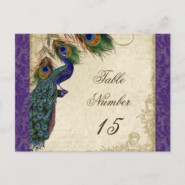 Pfau & Feathers Formal Hochzeit Tischnummern (Vorderseite)