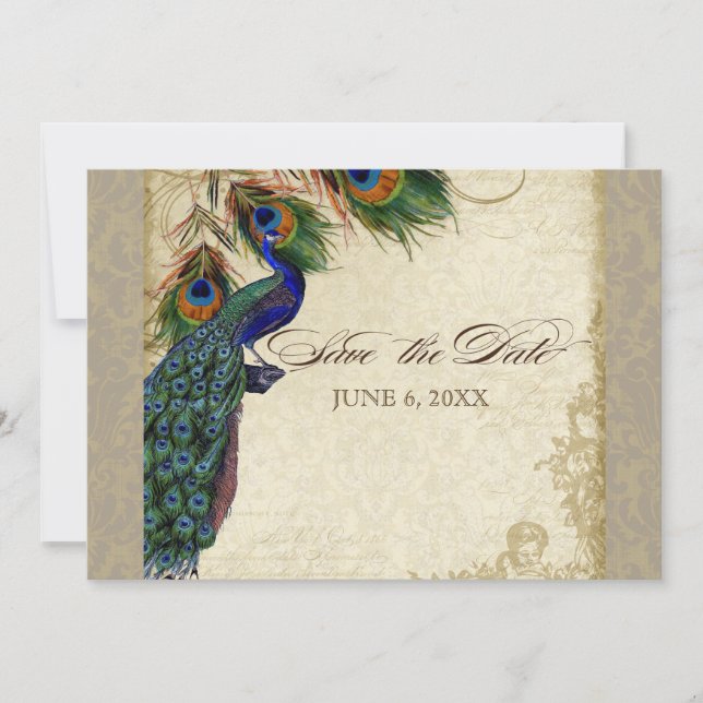 Pfau & Feathers Formal Save the Date Taupe Tan (Vorderseite)