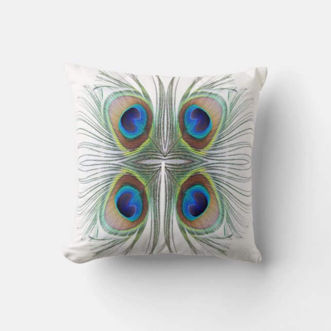 Pfau-Feder Bohemisches Boho Marokkaner-Kissen Kissen (Vorderseite)