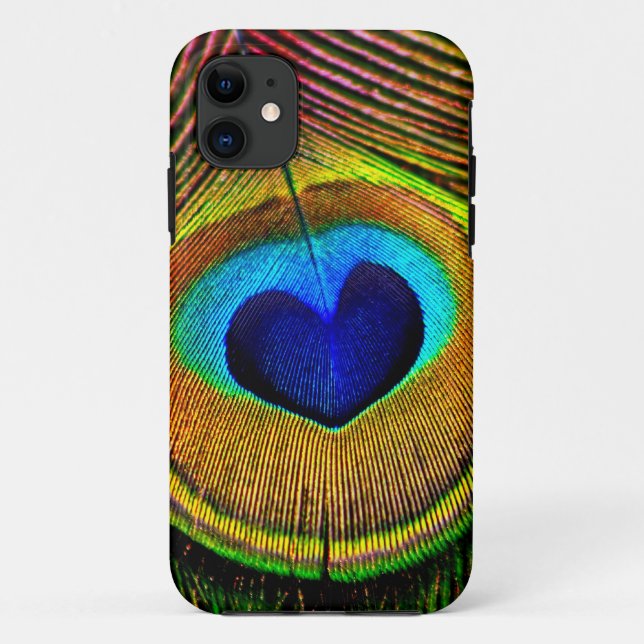 Pfau-Feder-elegantes Vogel-Blau und Goldherz Case-Mate iPhone Hülle (Rückseite)