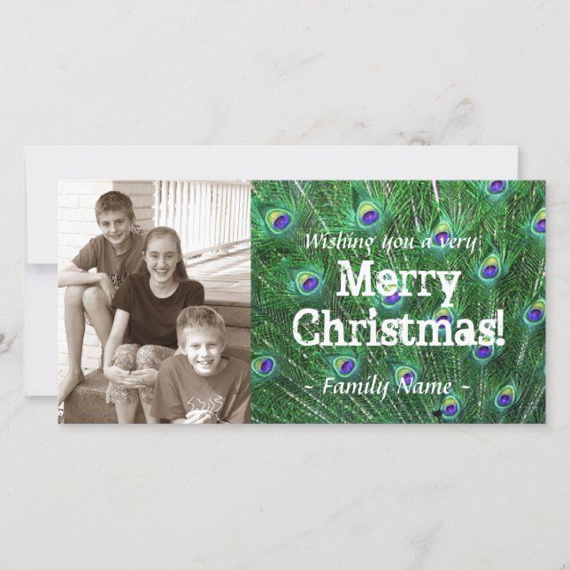 Pfau-Feder-Foto-Weihnachtskarte Feiertagskarte (Vorderseite)