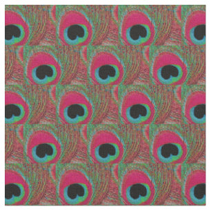 Pfau-Feder-Gewebe - Pink-Aqua-Grün-Schwarzes Stoff