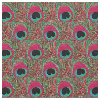 Pfau-Feder-Gewebe - Pink-Aqua-Grün-Schwarzes Stoff