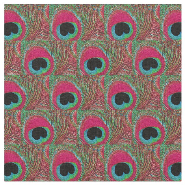 Pfau-Feder-Gewebe - Pink-Aqua-Grün-Schwarzes Stoff (Nahaufnahme)