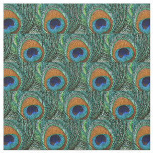 Pfau-Feder-Gewebe - TAN, Aqua, Blau, grün Stoff