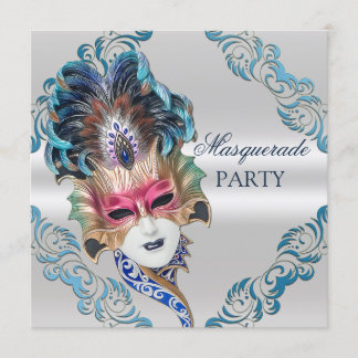 Pfau-Feder-Masken-Maskerade-Party-Silber Einladung