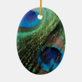 Pfau-Feder mit Buntglas-Effekt Keramik Ornament