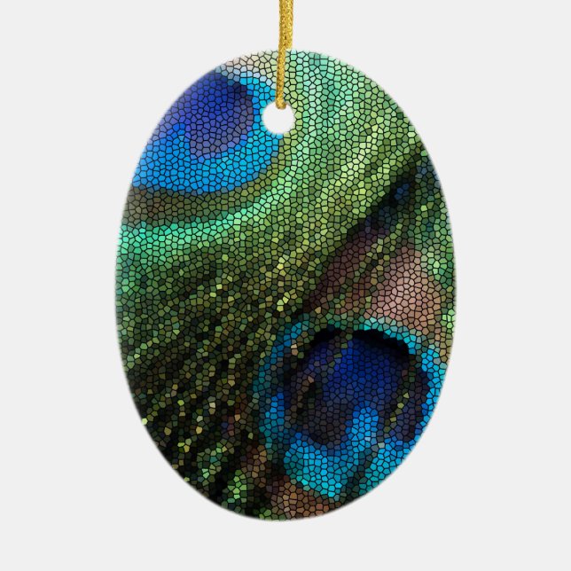 Pfau-Feder mit Buntglas-Effekt Keramik Ornament (Vorne)