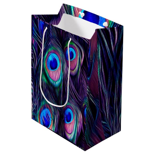 Pfau-Feder Mittlere Geschenktüte (Vorderseite Schrägansicht)