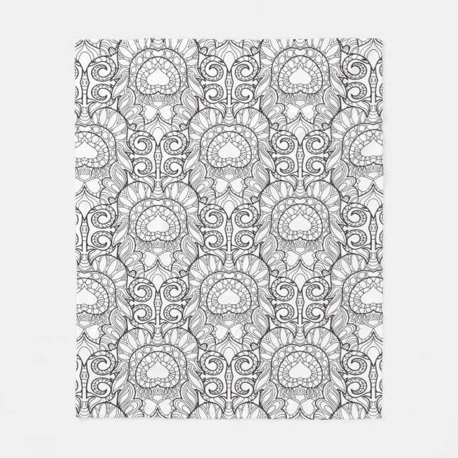 Pfau-Feder-Muster-Gekritzel Fleecedecke (Vorderseite)