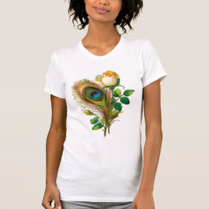 Pfau-Feder und Rose T-Shirt