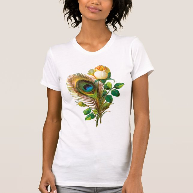 Pfau-Feder und Rose T-Shirt (Vorderseite)