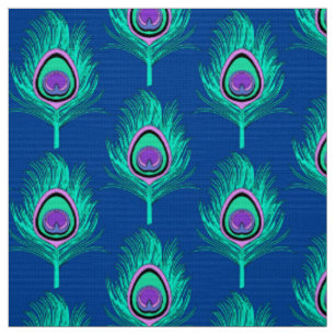 Pfau-Federn, Aqua auf tiefem Kobalt-Blau Stoff