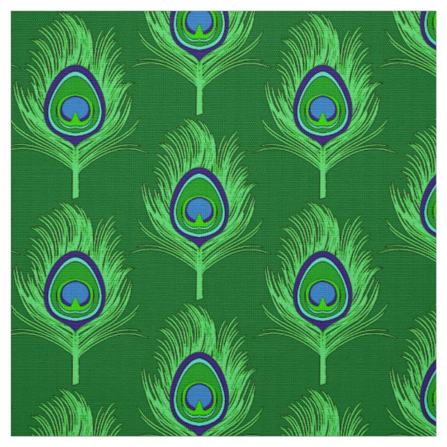 Pfau-Federn, Limones Grün auf Smaragdgrün Stoff (Muster)