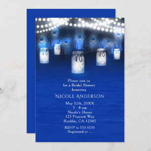 Pfau-Federn, Weckglas u. Schnur-Lichter rustikal Einladung