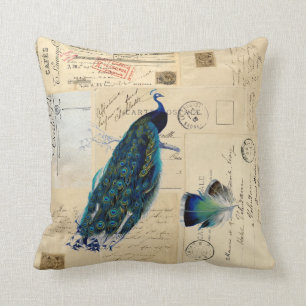 Pfau-französisches Postkarten-Kissen Kissen