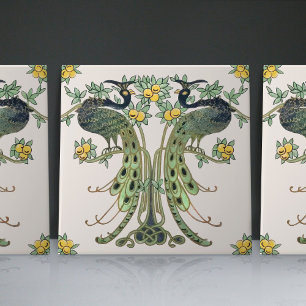 Pfau & Frucht Design von Mabel C. Dibble Art Deco Fliese