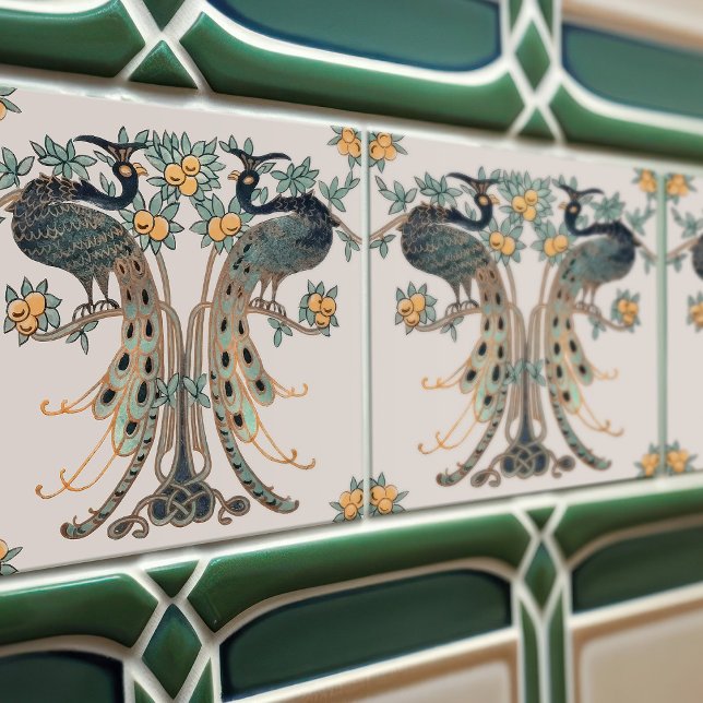 Pfau & Frucht Design von Mabel C. Dibble Art Deco Fliese (Von Creator hochgeladen)