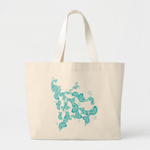 Pfau-Gewohnheits-Tasche Türkis-Blumenpaisleys Boho Jumbo Stoffbeutel