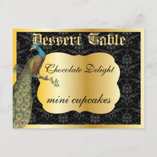 Pfau Gold Dessert oder Candy Buffet Tischschild Postkarte