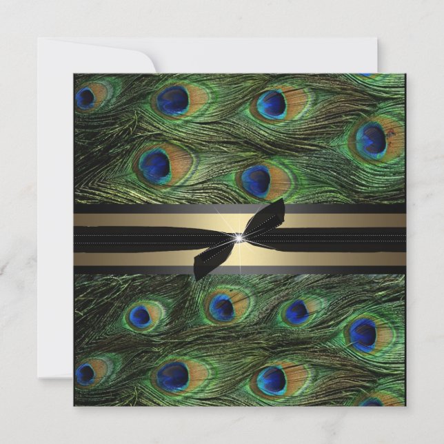 Pfau-Grün u. Goldhochzeits-Einladung Einladung (Vorderseite)