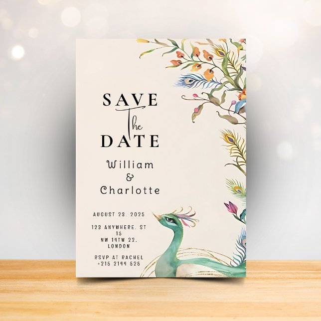 Pfau Hochzeitstermin, Hochzeitseinladung Einladung (Von Creator hochgeladen)