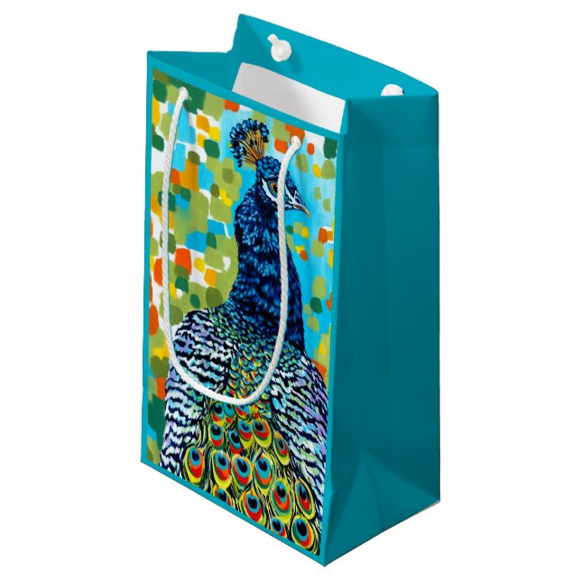 Pfau II Kleine Geschenktüte (Vorderseite Schrägansicht)