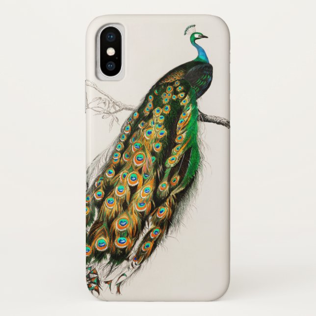 Pfau Illustration Vintage Kunstdruckerei Case-Mate iPhone Hülle (Rückseite)