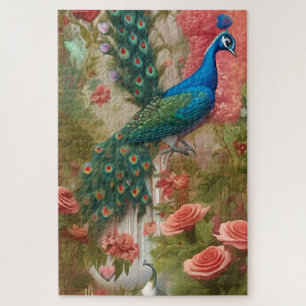 Pfau im Gartenpark Apricot Rose