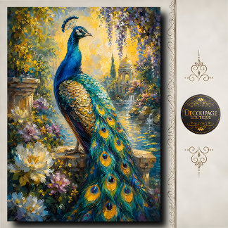 Pfau im goldenen Garten Decoupage Seidenpapier