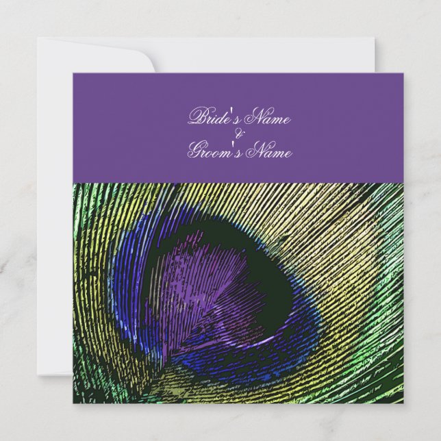 Pfau im lila Hochzeitstil - Erstellen Sie Ihre eig Einladung (Vorderseite)