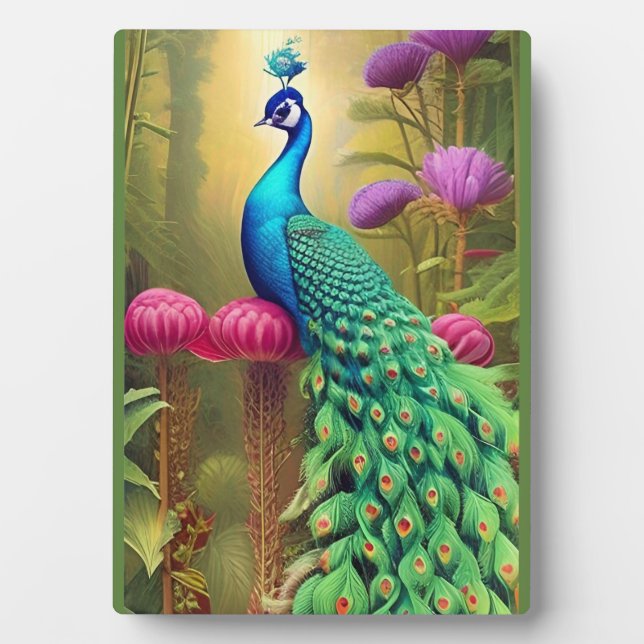 Pfau im Rosa-Gartenwald Fotoplatte (Vorderseite)