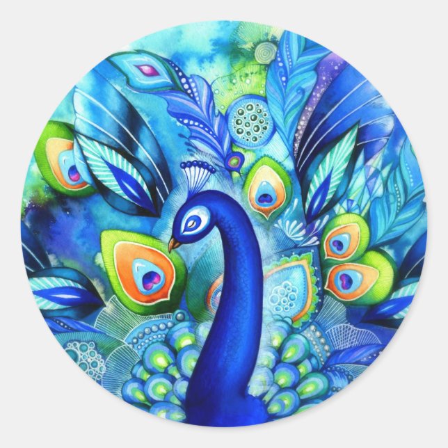 Pfau im vollen Blut Runder Aufkleber (Vorderseite)