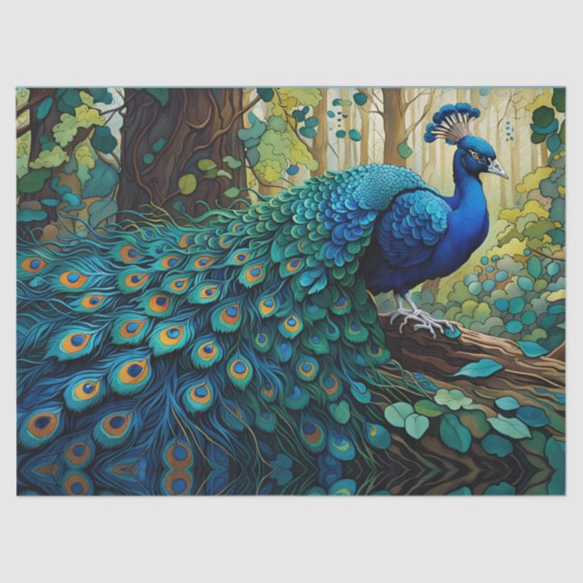 Pfau im Wald Seidenpapier (Vorderseite)