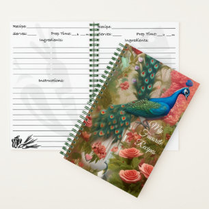 Pfau in Apricot Rose Gartengarten Rezept Notizbuch