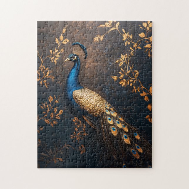 Pfau in Blau und Gold (Vertikal)