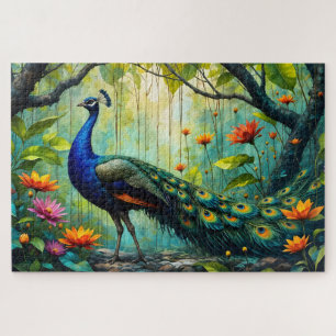Pfau in einem floralen Dschungel-Puzzle