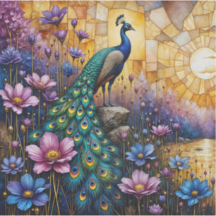 Pfau in floraler Landschaft Aufkleber
