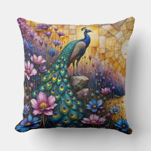 Pfau in floraler Landschaft Kissen