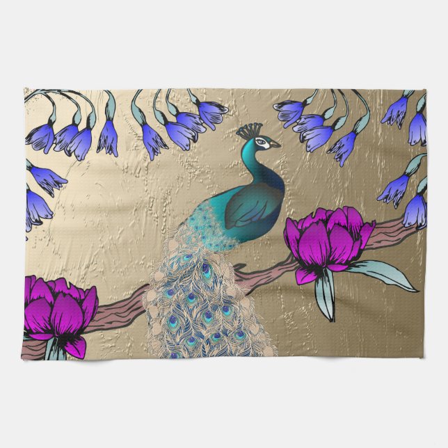 Pfau in Gold Geschirrtuch (Horizontal)