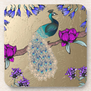 Pfau in Gold Getränkeuntersetzer