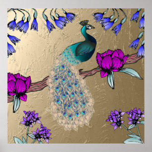 Pfau in Gold Poster