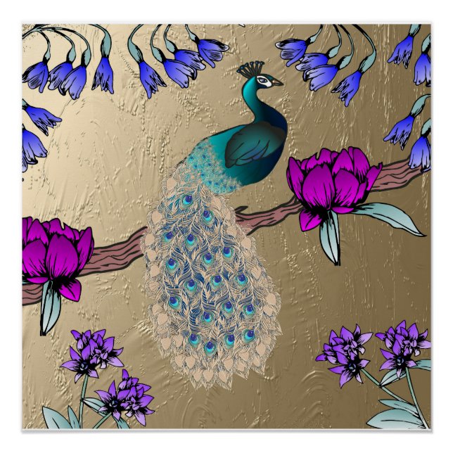 Pfau in Gold Poster (Vorderseite)